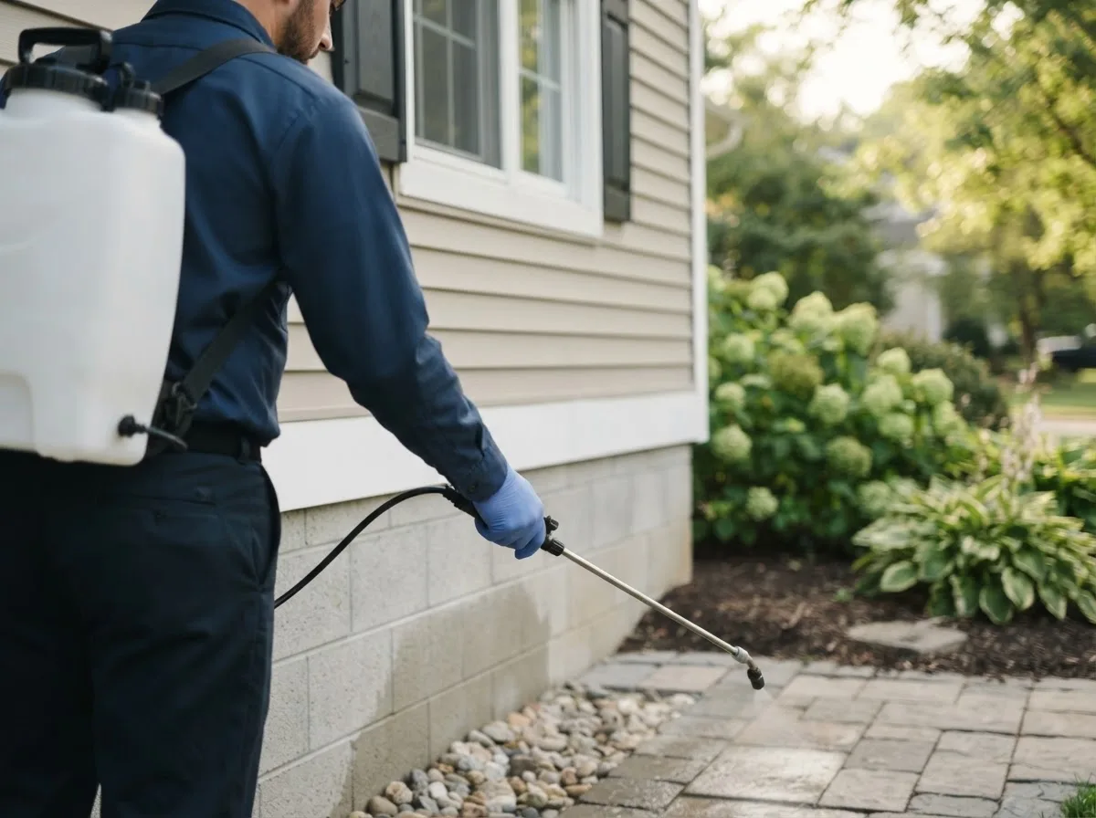 Pest control technician inspecting a home in Tasley, VA